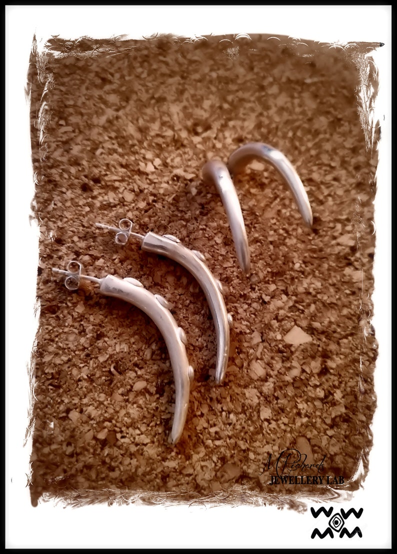 Sterling Silver Eclectic Tribal Elements Long Curved Tusk Earrings