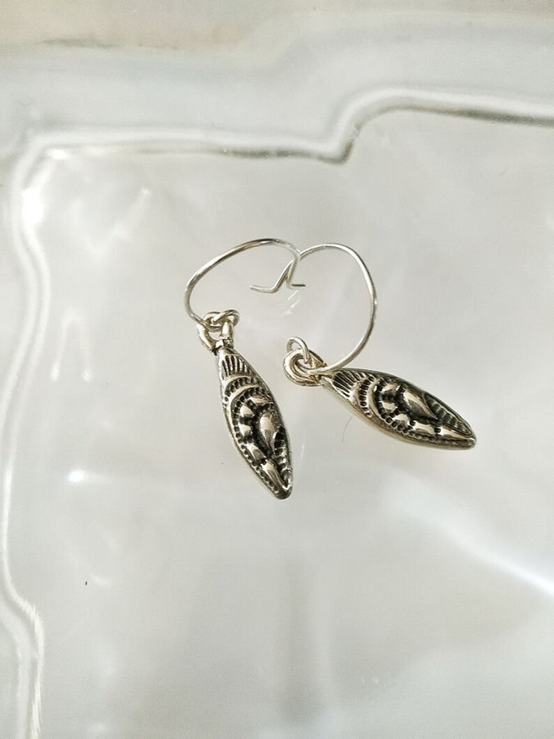Sterling SIlver Tribal Elements Carved Pod Earrings 1