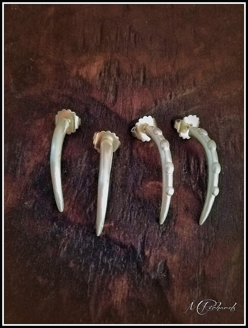 Sterling Silver Eclectic Tribal Elements Long Curved Tusk Earrings
