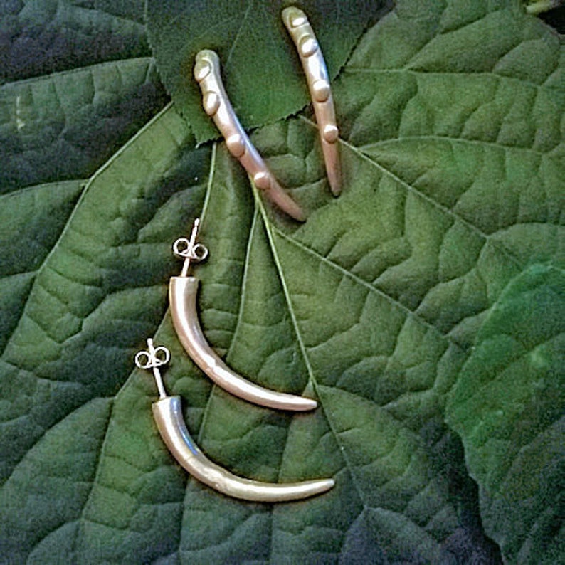 Sterling Silver Eclectic Tribal Elements Long Curved Tusk Earrings