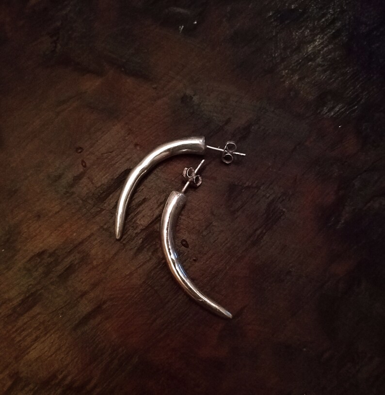 Sterling Silver Eclectic Tribal Elements Long Curved Tusk Earrings
