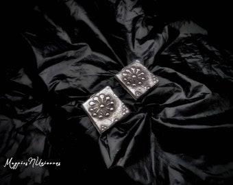 Sterling Silver Earrings - Small Earrings - Square Stud Earrings - Antique Snowflake Earrings - Unique Silver Earrings - Women's Earrings