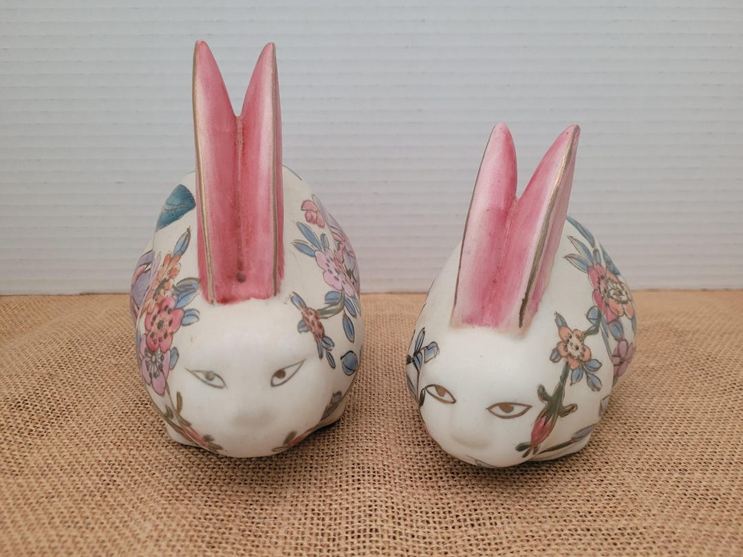 Red Ceramic Rabbit Adorable Ceramic Decorated Rabbits - Pair - Etsy