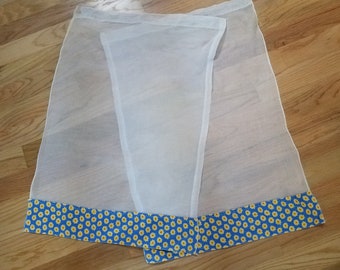 Vintage Cafe Curtains - Sheer With Blue and Yellow Floral Border