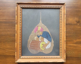 Framed - Hand Painted on Skeleton Pipal Tree Leaf - Made in India