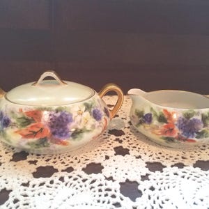 Royal Epiag Czechoslovakia Floral Cream and Sugar Bowl with Lid