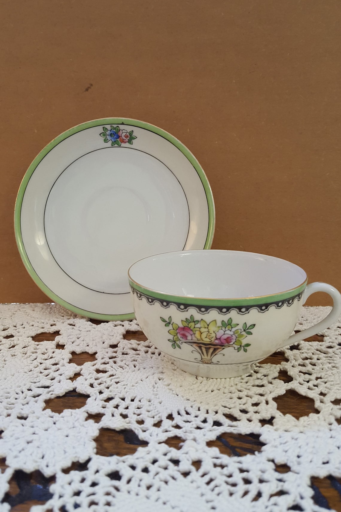 Noritake Green Floral Cup and Saucer 1920's Five Sets | Etsy