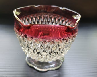 Indiana Glass Diamond Point Ruby Flashed Candle Holder