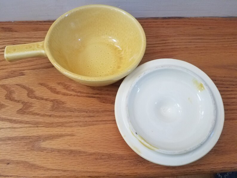 Hull OvenProof Covered Soup Bowl with Handle Yellow Drip Etsy