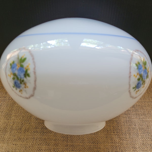 White with Blue Flowers Ceiling Lamp Replacement Globe/Shade - 6 1/4" Tall 3 3/4" Fitter