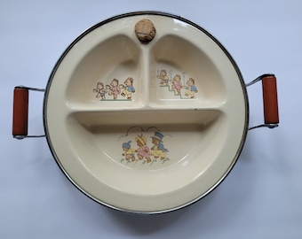 1940's Excello Chromium Porcelain Baby Dish - Three Little Bears