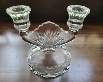 Jeannette Glass Sunburst "Herringbone" Double Candle Holder