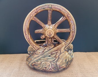 McCoy Wagon Wheel with Skull and Whip Planter - Unmarked