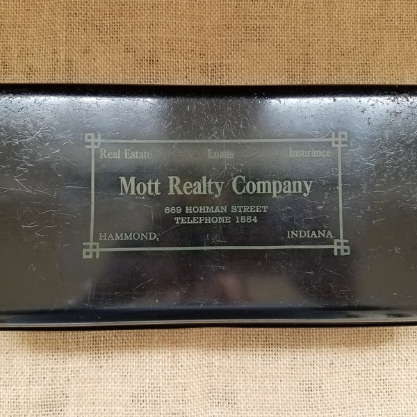 Mott Realty Co, Hammond Indiana - Black Metal Document Box