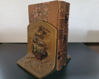 Pair Iron Bookends with Sailing Ships - Early 20th Century