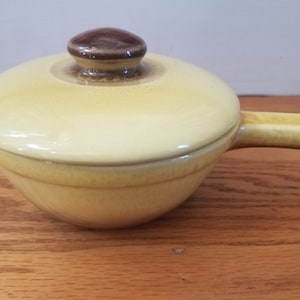 Hull Oven-Proof Covered Soup Bowl with Handle - Yellow Drip