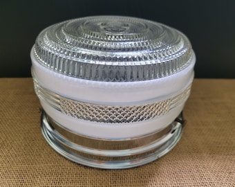 Vintage 6 3/4" Chrome Porch or Utility Ceiling Light - Frosted and Clear Globe