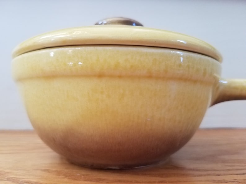 Hull OvenProof Covered Soup Bowl with Handle Yellow Drip Etsy Nederland