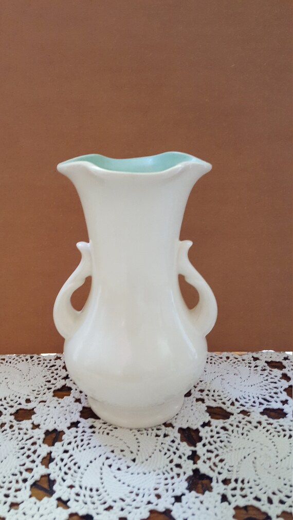 Rumrill Pottery Cream Vase No 288 With Aqua Interior Made By Etsy