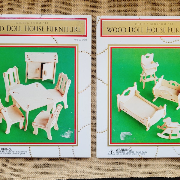 Dayton Hudson Wood Doll House Furniture Kits - Dining Room and Child's Bedroom