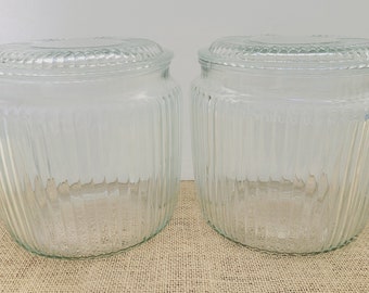 Anchor Hocking Ribbed Biscuit Jar with Lid - Two Available Priced Separately