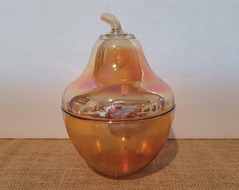Jeannette Glass "Pear" Carnival  Candy Dish with Lid