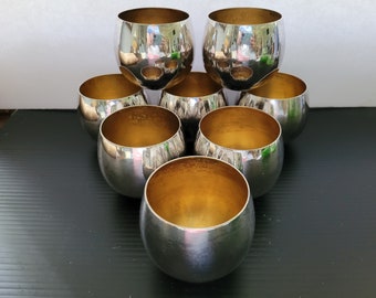 Set of Eight Sheridan Silverplated Roly Poly Cups with Copper Lining