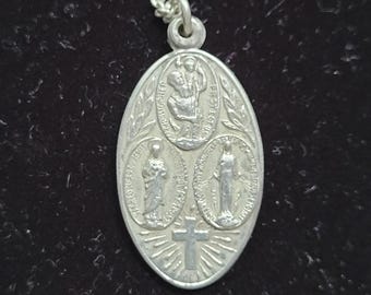 Sterling Silver Four-Way Catholic Medal on Sterling Chain