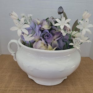 Antique White Porcelain Chamber Pot with Embossing  - No Lid