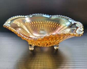 Jeannette Glass "Anniversary" Iridescent 3-Toed Candy Dish