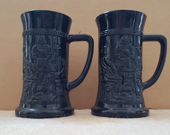 Indiana Glass Tiara Black Tavern Mugs - Pair