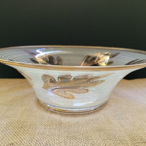 MCM Chip Bowl with White Stripes and Gold Leaves