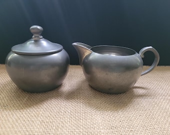 Azucarero Queen Art de peltre con tapa y cremera