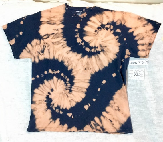 Xl Navy With Double Spiral Bleach Discharge Pattern Etsy