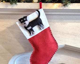 Custom Schnauzer Christmas Dog Stocking | Personalised felt dog Christmas stocking/sack | Gift for dog owner | Dog portrait/replica |