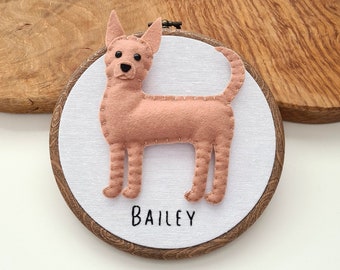 Custom Chihuahua hoop decoration | Personalised felt dog ornament | Custom gift for dog owner/lover | Dog portrait | Dog replica |