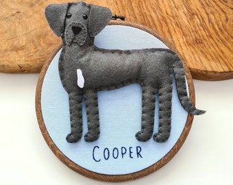 Custom Great Dane hoop decoration | Personalised felt dog ornament | Custom gift for dog owner/lover | Dog portrait | Dog replica |