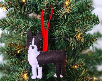 Custom Boston Terrier Christmas decoration | Personalised felt dog ornament | Dog Christmas gift | Gift for dog owner/lover | Dog Portrait |
