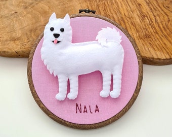 Custom Samoyed hoop decoration | Personalised felt dog ornament | Custom gift for dog owner/lover | Dog portrait | Dog replica embroidery |