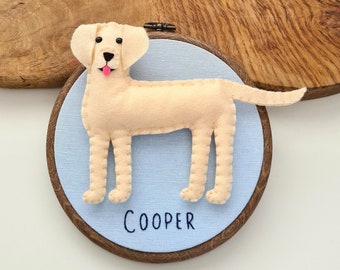 Custom Labrador hoop decoration | Personalised felt dog ornament | Custom gift for dog owner/lover | Dog portrait | Dog replica | Embroidery