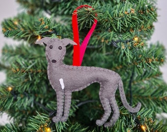 Custom Greyhound/Whippet/Italian Greyhound/Lurcher Christmas decoration | Personalised felt dog ornament | Gift for dog owner/lover |