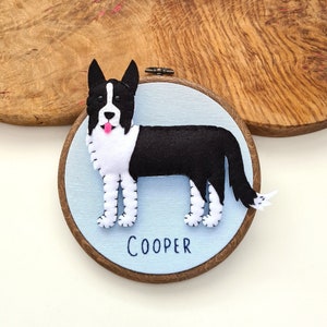 Custom Border Collie hoop decoration | Personalised felt dog ornament | Custom gift for dog owner/lover | Dog portrait | Embroidery replica