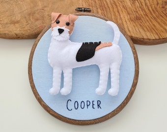 Custom Wire Fox Terrier hoop decoration | Personalised felt dog ornament | Custom gift for dog owner/lover | Dog portrait | Dog replica |