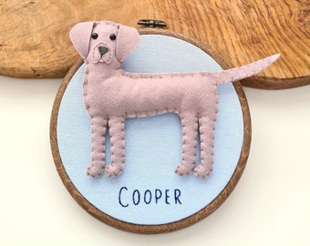 Custom Weimaraner hoop decoration | Personalised felt dog ornament | Custom gift for dog owner/lover | Dog portrait | Dog replica |