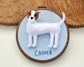 Custom Parson Russell Terrier hoop decoration | Personalised felt dog ornament | Custom gift for dog owner/lover | Dog portrait | Replica |