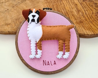 Custom Boxer hoop decoration | Personalised felt dog ornament | Custom gift for dog owner/lover | Dog portrait | Dog replica embroidery |