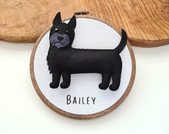Custom Scottish Terrier/Scottie hoop decoration | Personalised felt dog ornament | Custom gift for dog owner/lover | Dog portrait | Replica