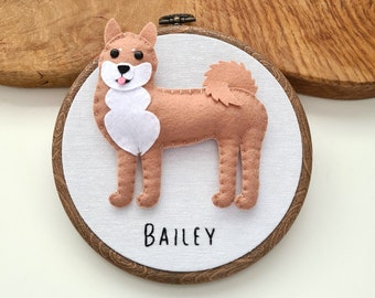 Custom Shiba Inu hoop decoration | Personalised felt dog ornament | Custom gift for dog owner/lover | Dog portrait | Dog replica embroidery