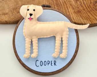Custom Labrador hoop decoration | Personalised felt dog ornament | Custom gift for dog owner/lover | Dog portrait | Dog replica | Embroidery