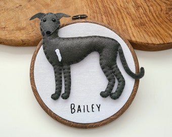 Custom Greyhound/Whippet/Italian Greyhound/Lurcher hoop decoration | Personalised felt dog ornament | Custom gift for dog owner/lover |